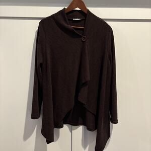 Carol Rose Cardigan Sweater Womens Medium Brown Asymmetrical Button Long Sleeve